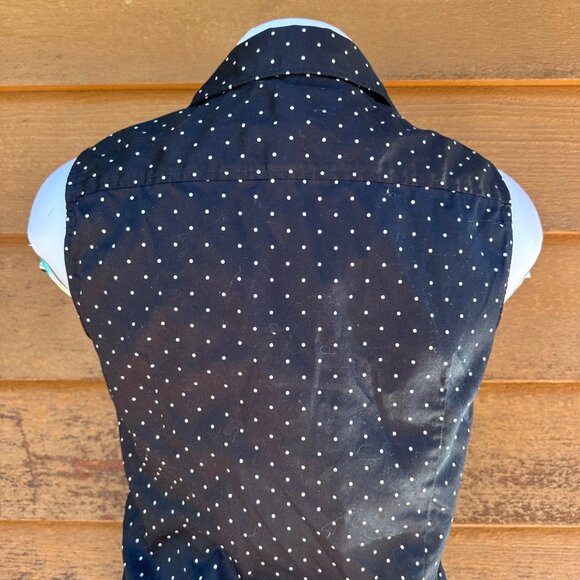 Banana Republic Womens Navy Blue & White Polka Dot Sleeveless Button-Down Shirt - Picture 7 of 8